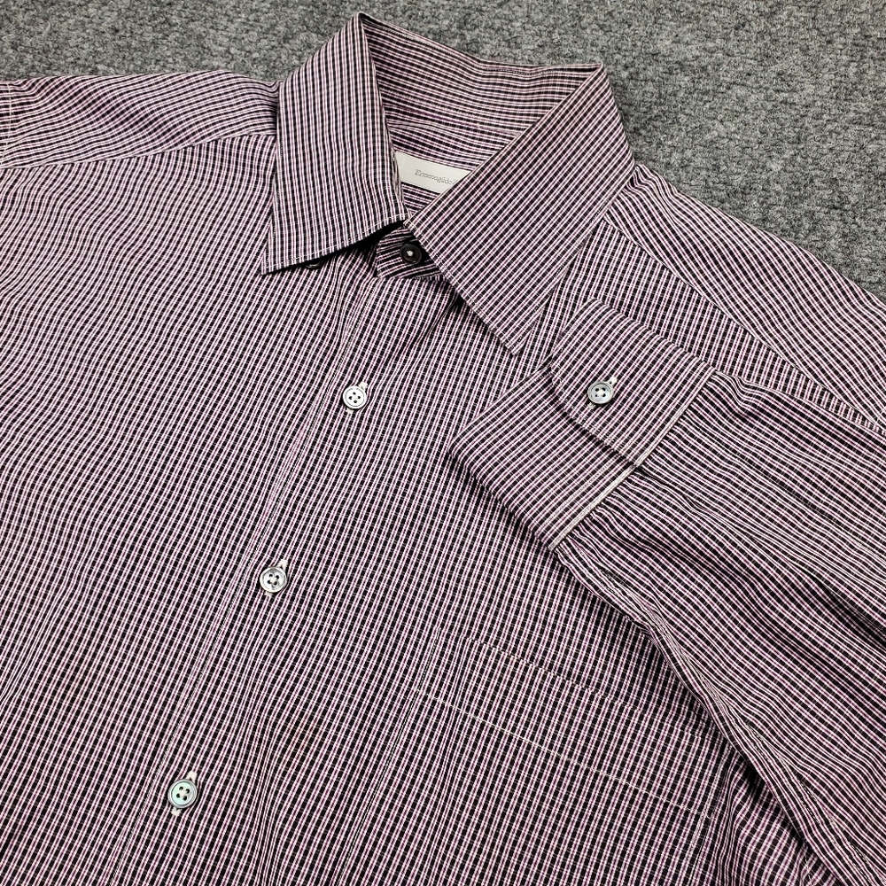 Ermenegildo Zegna Dress Shirt Large Button Down Micro Check Red Black Cotton